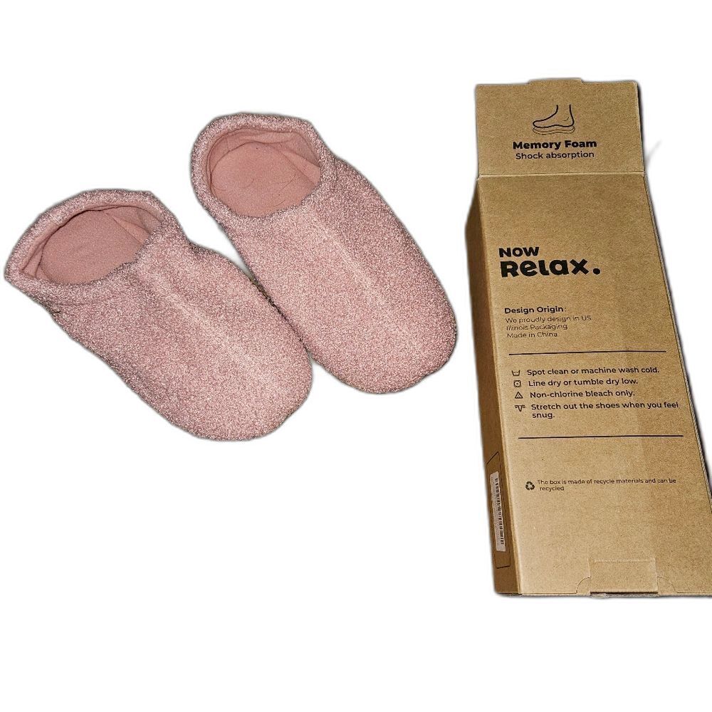 Relax Now Pink Fuzzy‎ Slippers Memory Foam Women 9 10 House Shoes Slide Cozy NEW